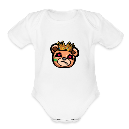 King Bear Organic Short Sleeve Baby Bodysuit - white